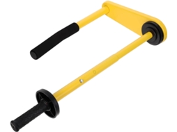 Dispensador manual de filme stretch em aço inoxidável Tehaux com altura ajustável para embalagem em paletes, uso industrial.