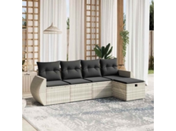 Vidaxl 5 Pcs Conj. Sofás Jardim C/ Almofadões Vime Pe Cinzento-claro