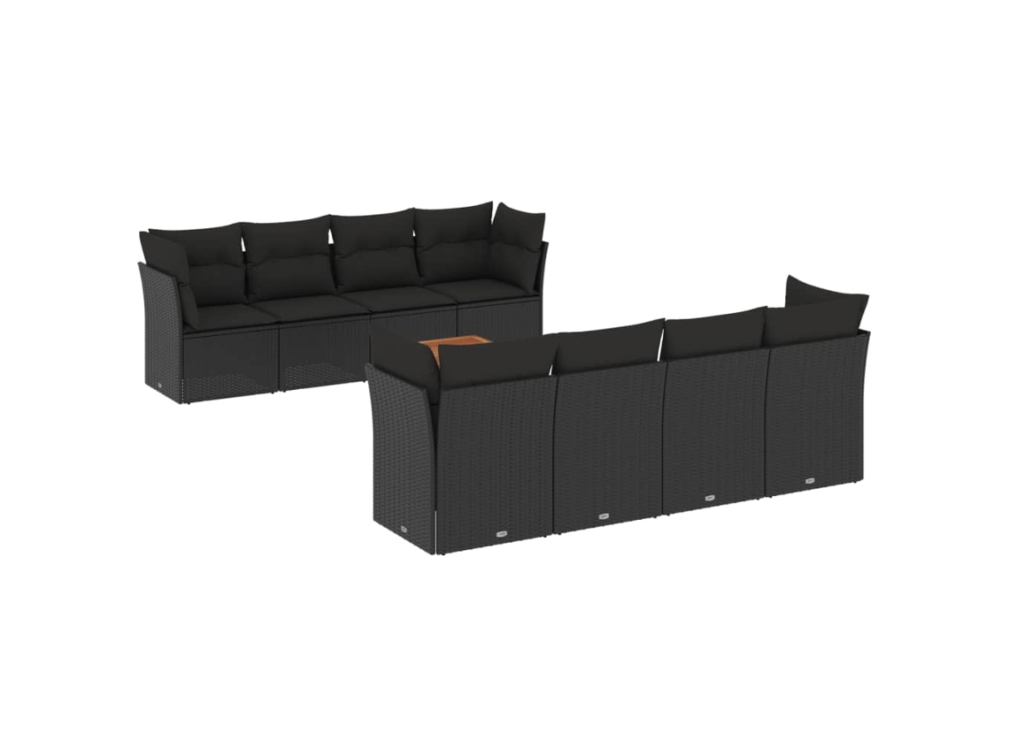 Conjunto de 9 Sofás para Jardim com Almofadões Vime Pe Preto MAISON EXCLUSIVE (9 pcs)