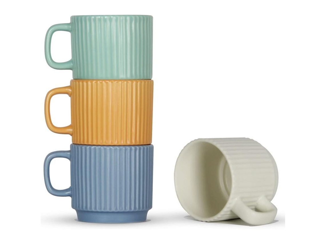 Rebe-conjunto De 4 Tazas De Café Apiláveis, Tazas De Cerâmica Para Espresso Com Alça, Cores Variadas