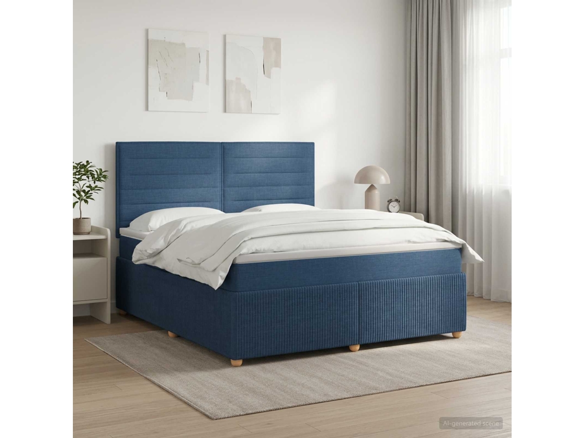 Vidaxl Cama Box Spring Com Colchão Azul 180 X 200 Cm Tecido