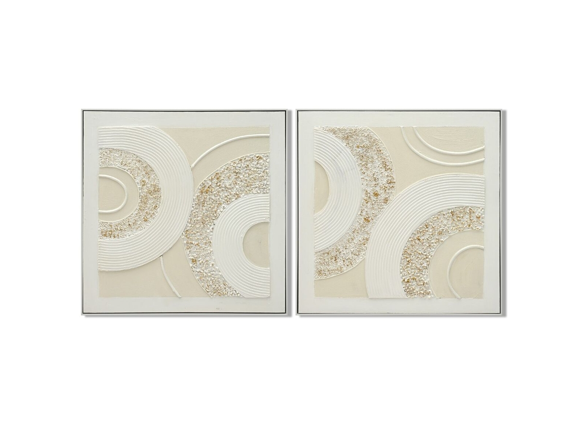 Pintura Home Esprit Branco Bege Abstrato Escandinavo 82 X 4,5 X 82 Cm (2 Unidades)