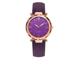 Relógio de Pulso Feminino de Quartzo com Painel Redondo e Pulseira de Couro Pu Roxo