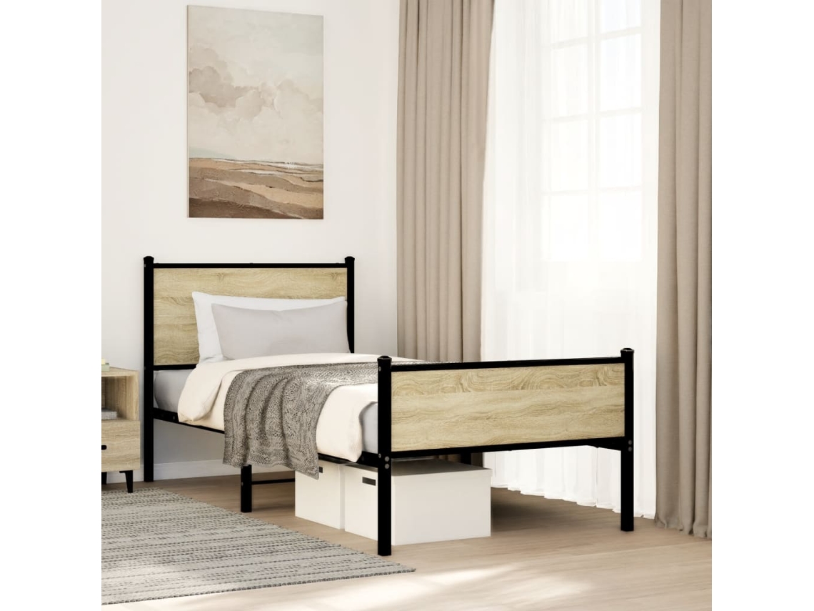 Vidaxl Estrutura De Cama Sem Colchão 75x190 Cm Metal Carvalho Sonoma