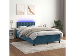 Vidaxl Cama Box Spring C/ Colchão/led 120x200 Cm Veludo Azul-escuro