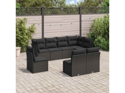 Vidaxl 8 Pcs Conjunto Sofás De Jardim Com Almofadões Vime Pe Preto