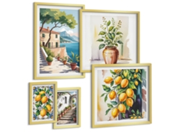 Galeria De Pinturas Murais Padrões De Plantas, Flores E Folhas Moldura Dourada Quadros Para O Escritório Espelharte (conjunto De 5 Imagens)
