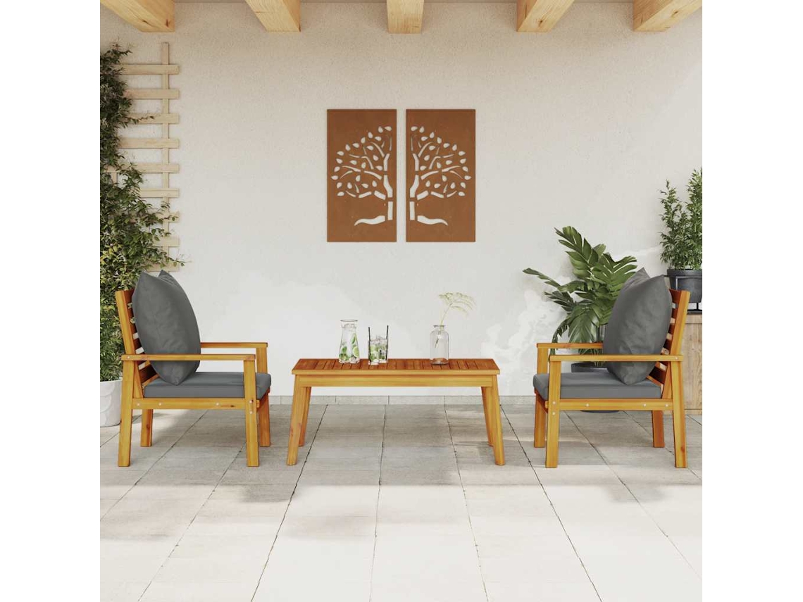 Vidaxl 3 Pcs Conjunto Lounge De Jardim C/ Almofadões Acácia Maciça