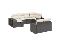 Conjunto de 10 Sofás de Jardim com Almofadões Vime Pe Preto MAISON EXCLUSIVE