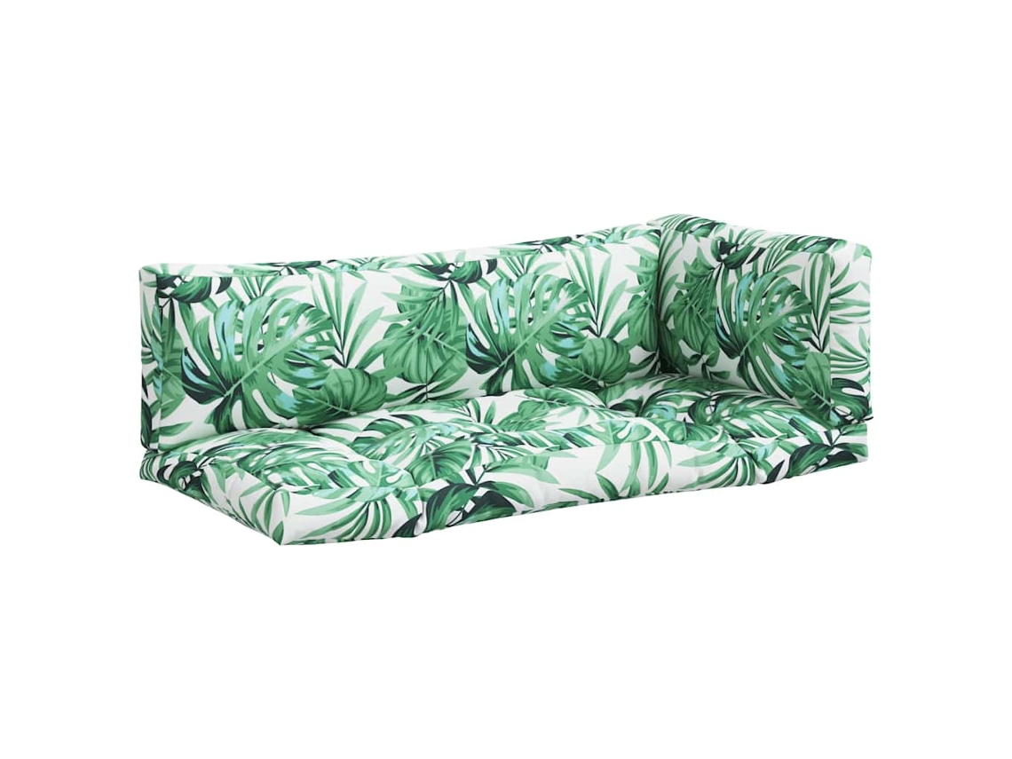Conjunto 3 Almofadões Para Sofá De Paletes Vidaxl Tecido Padrão De Folhas