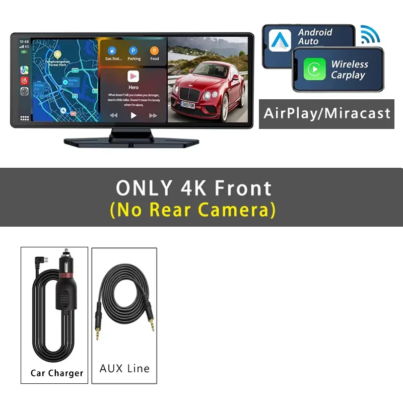 (nenhum) Câmera Veicular 4k, Carplay De 10,26 Polegadas Com Gps E Lente Dupla
