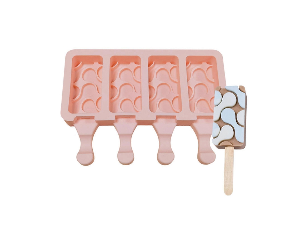 Forma De Picolé Com 4 Cavidades, Antiaderente, De Silicone, Para Sorvete, Sobremesa Caseira, Suco, Picolé, Utensílios De Cozinha Infantis, Rosa.