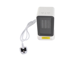Aquecedor portátil compacto com função oscilante, funcionamento silencioso e três níveis de temperatura ajustáveis.