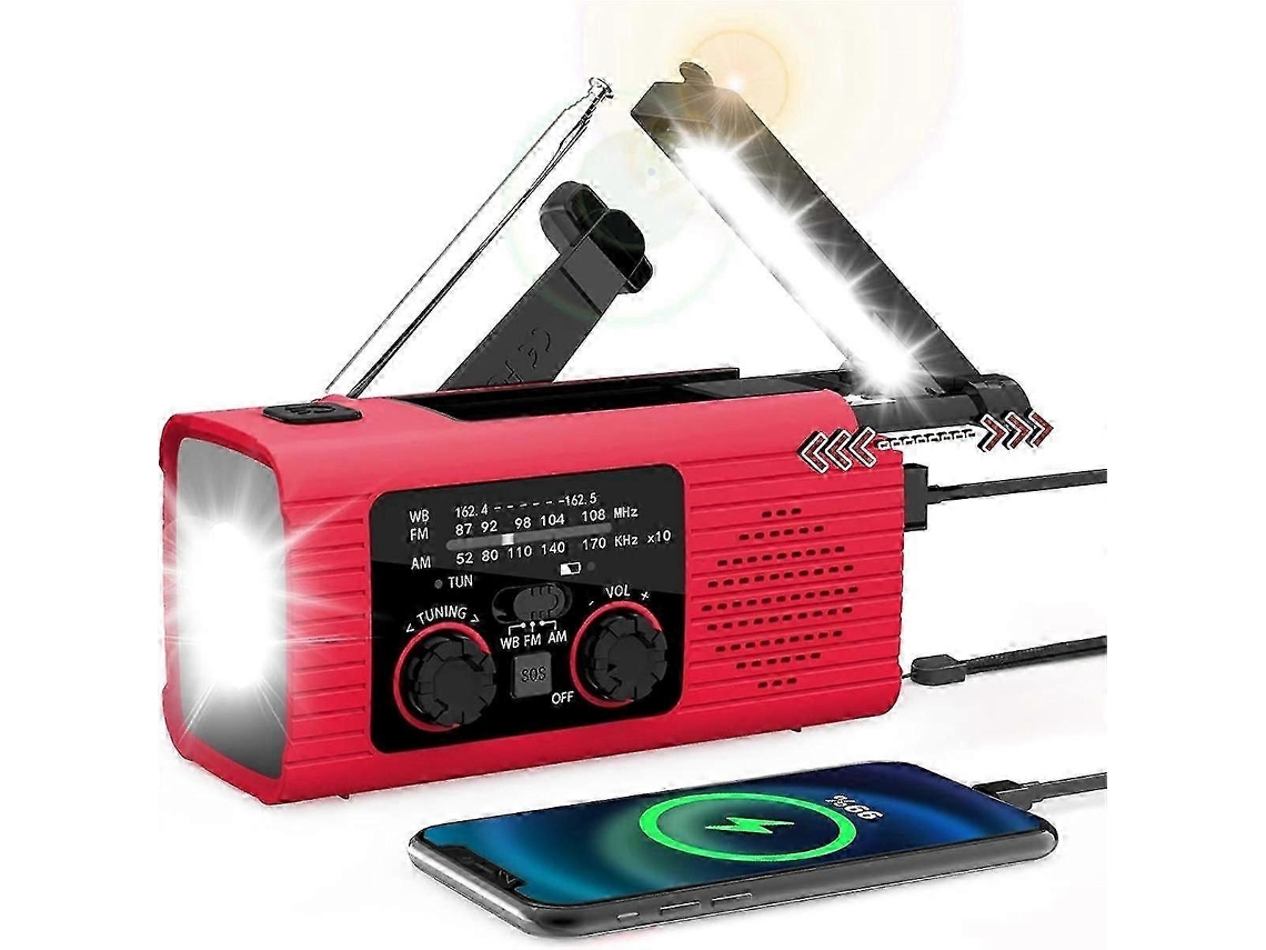 Rádio De Emergência Multifuncional Com Manivela Am/fm/solar, Rádio De Emergência Com Manivela, Alarme Sos 4000mah Olysi Shop