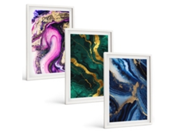 Pinturas Murais Modernas Padrões Abstratos De Rosas, Vegetação Moldura Branca Pinturas De Quarto Espelharte (3 Piezas De 40x60 Cm)