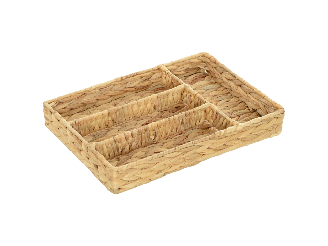 Cesto de Arrumação Trançado em Jacinto D'água com 4 Compartimentos para Banheiro e Quarto natural BTFORUS