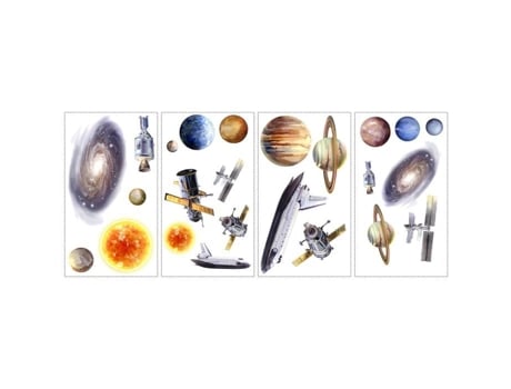 Conjunto de 24 adesivos reposicionáveis de viagem espacial, 4 folhas de 10,1 cm x 44,1 cm, colegas de quarto