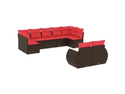 Conjunto de Sofá de Jardim com 9 Peças e Almofadas em Rattan Sintético Marrom MAISON EXCLUSIVE