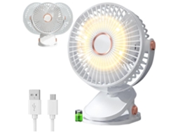 Mini Ventilador de Mesa MDUG, USB, 3 velocidades, ajustável 360°, luz LED