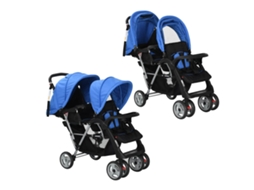 vidaXL Carrinho de bebé paralelo em aço, azul e preto