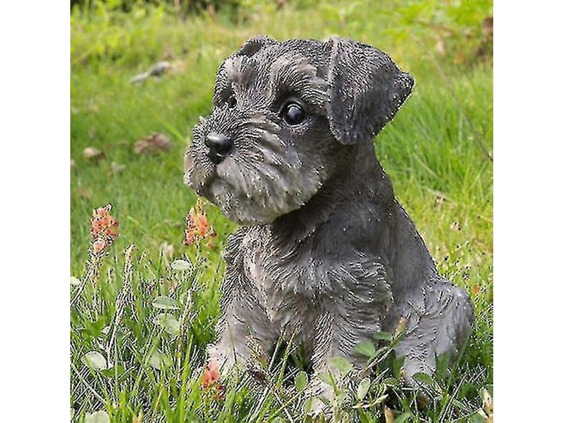 Estatua De Cachorro Schnauzer Sentado Em Resina - Detalhes Realistas Para Jardim, Casa Ou Presente