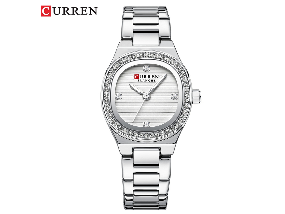 Relógio Feminino MDUG de Quartzo com Mostrador Quadrado, Pulseira de Aço e Strass