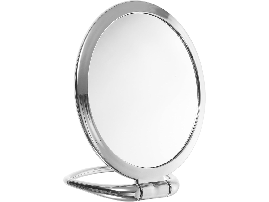 Espelho de Mesa Dobrável de Dupla Face em Plástico Prateado, com Aumento, Prático para Salão de Beleza. CHABERLU
