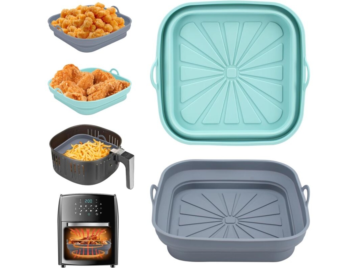 Forma De Silicone Para Fritadeira A Ar, Conjunto De 2 Peças, Reutilizável, Com Cesto Para Fritadeira A Ar, Forma Quadrada Dobrável