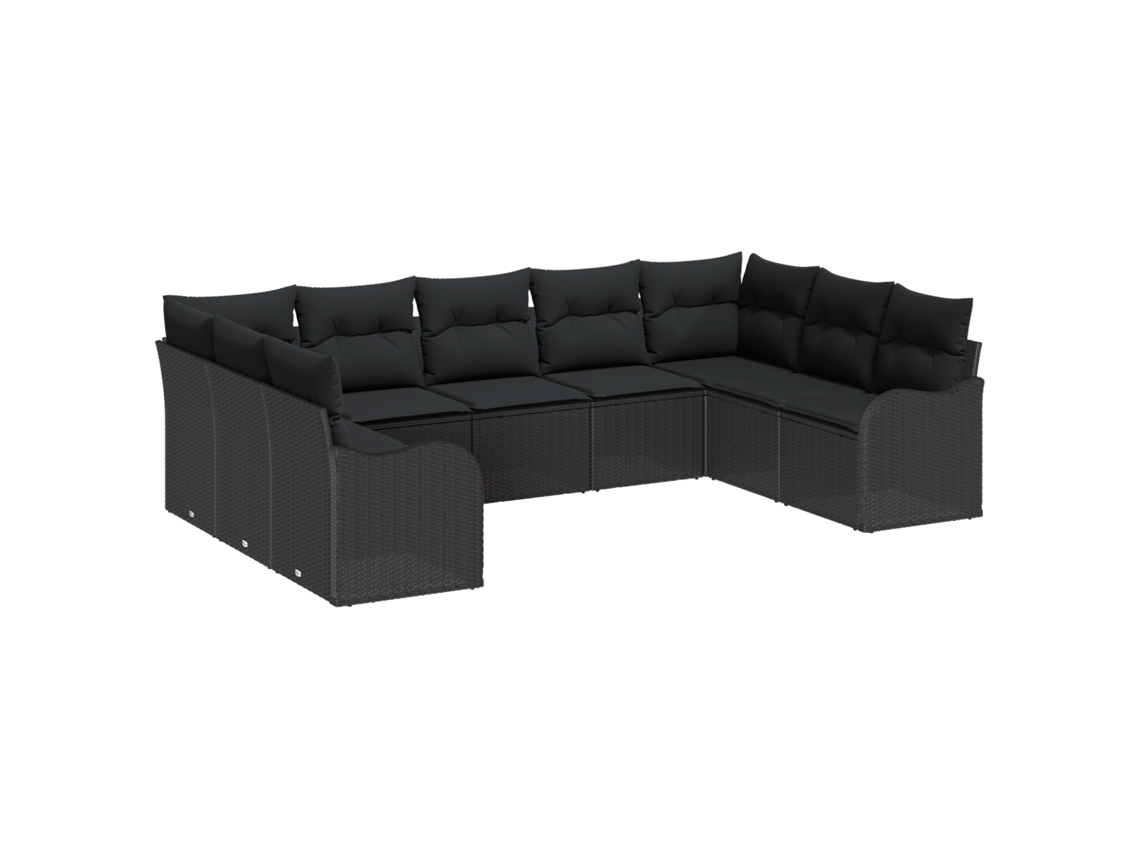 Conjunto 9 Sofá De Jardim Vidaxl Preto Vime Pe (55 X 55 X 37 Cm)