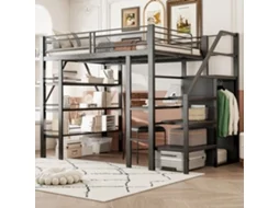 Cama De Ferro 140x200cm Preto Com Estante Mesa Armário Escada Segura