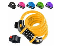 Cadeado De Bicicleta Com Cabo, 1,2 M, Combinação De 5 Dígitos, Amarelo. Aquaforge