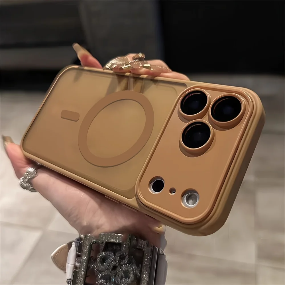 Capa Magnética Fosca Semitransparente À Prova De Choque Para Iphone 15 Plus (marrom) Com Proteção Magsafe Na Parte Traseira.