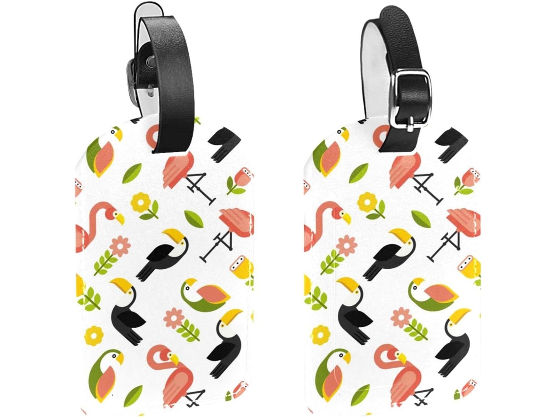 Conjunto De 2 Etiquetas Bagagem Em Couro Pu Com Estampa Flamingo E Tucano Proteção Privacidade