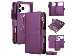 Capa Para Iphone 17 Pro Max Carteira Crossbody Zíper Roxo Czhhmart