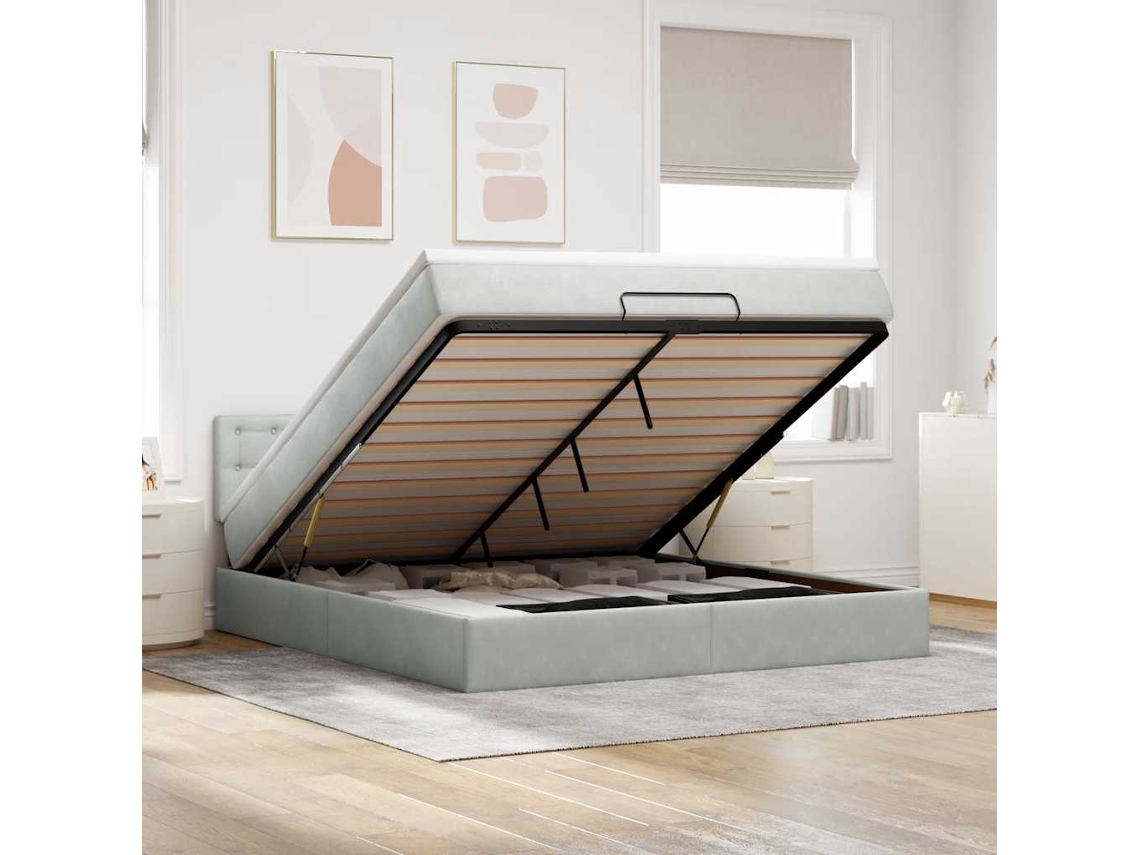 Vidaxl Estrutura de Cama Otomana com Colchão 180x200 Cm Cinzento Claro