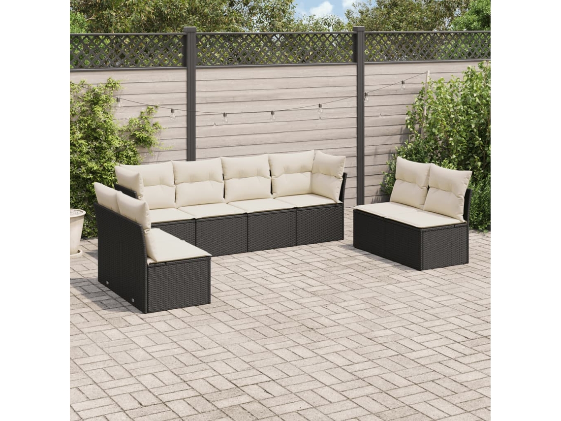 Vidaxl 8 Pcs Conjunto Sofás De Jardim Com Almofadões Vime Pe Preto