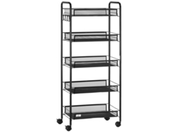 Carrinho de Cozinha Aço Cor Preto 45x26.5x106 cm Homcom