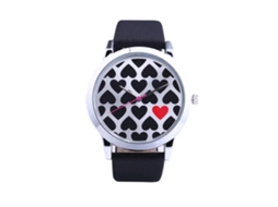 Relógio de Pulso Feminino Zhoulianfa Quartz com Padrão de Coração e Cinto de Pu Preto