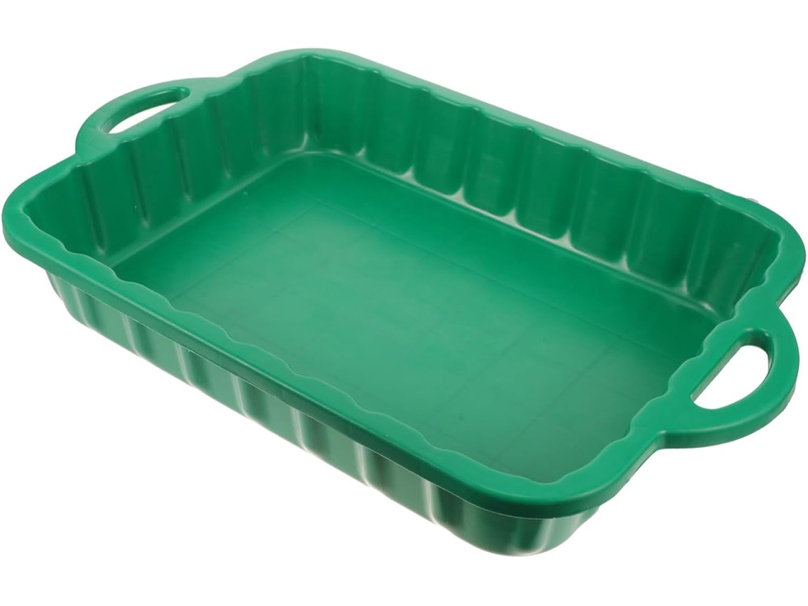Bandeja Coletora De Óleo Do Motor Em Plástico Verde, Leve E Empilhável.