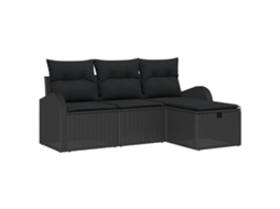 Conjunto 4 Sofá Exterior Vidaxl Preto Vime Pe (179 X 117 X 85 Cm)