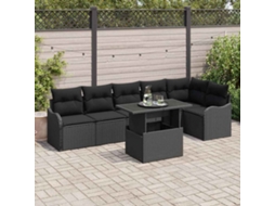Vidaxl Conjunto De Sofás Com Almofada 7 Pcs Preto Rattan Sintético