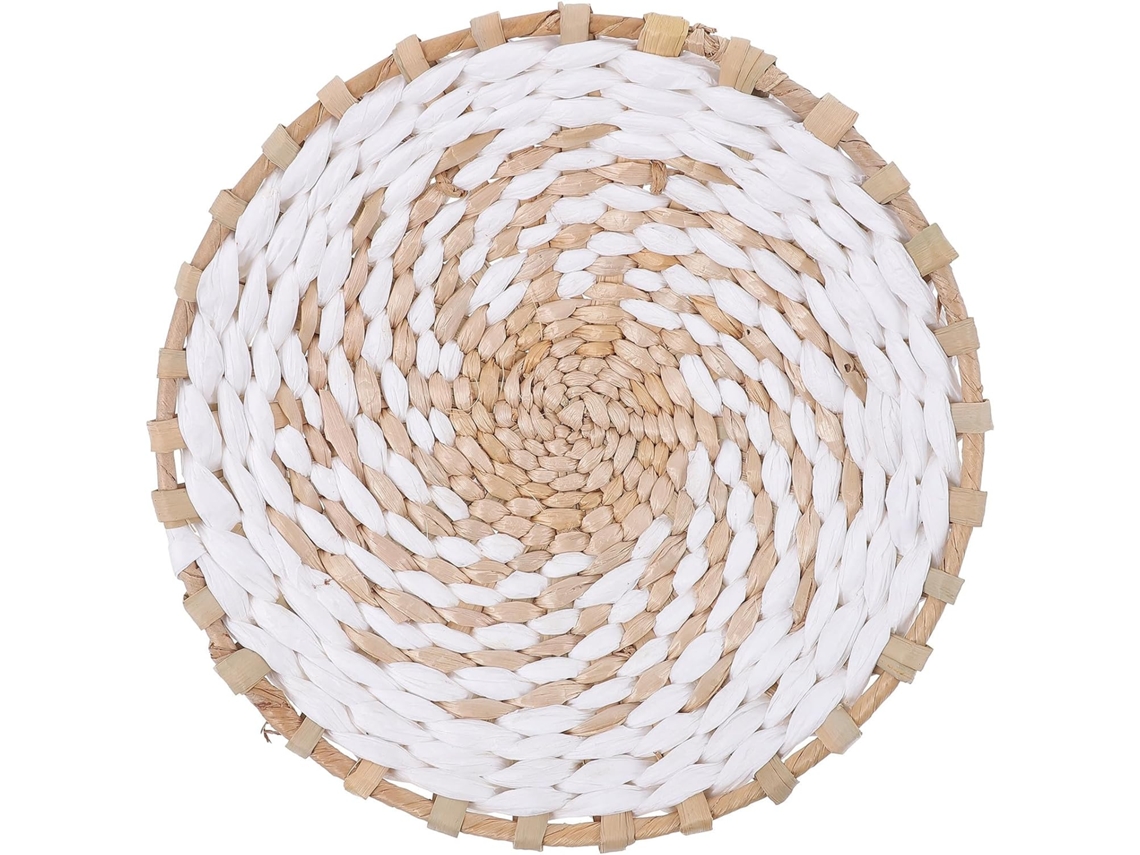 Cesto Suspenso Boho Feito de Palha, Redondo e Trançado, para Pendurar na Parede. Decoração Leve e Elegante para Casa e CHABERLU