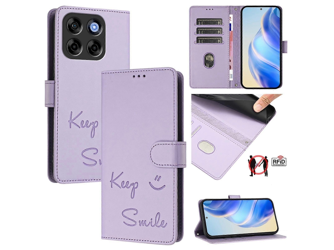 Capa De Couro Para Celular Com Rfid E Relevo Smile