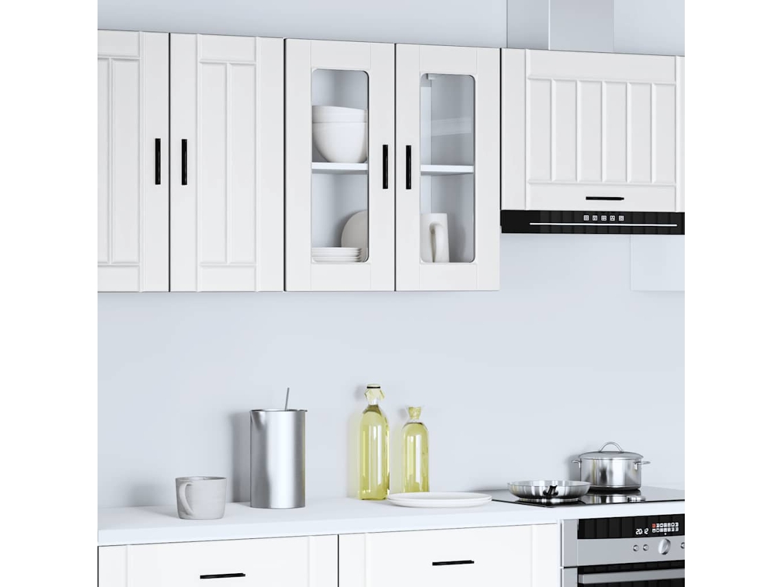 Vidaxl Armário De Parede De Cozinha Com Porta De Vidro Porto Branco