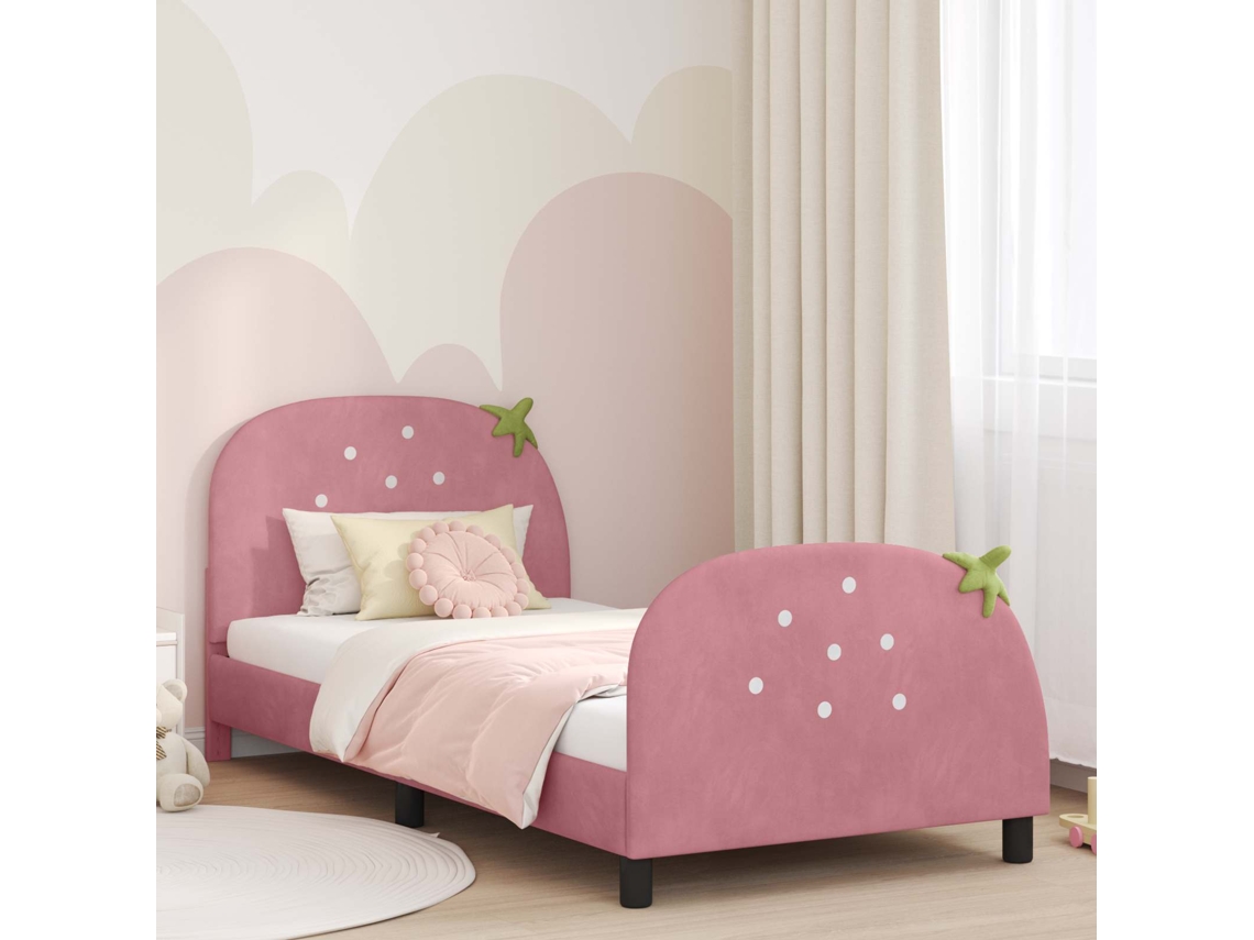 Vidaxl Estrutura De Cama Infantil Com Cabeceira Rosa 90 X 200 Cm