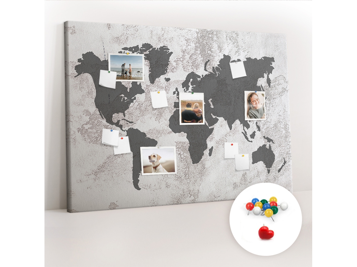 Painel De Cortiça Para Parede Mapa-múndi De Concreto Para O Escritório Espelharte (140x100 Cm)
