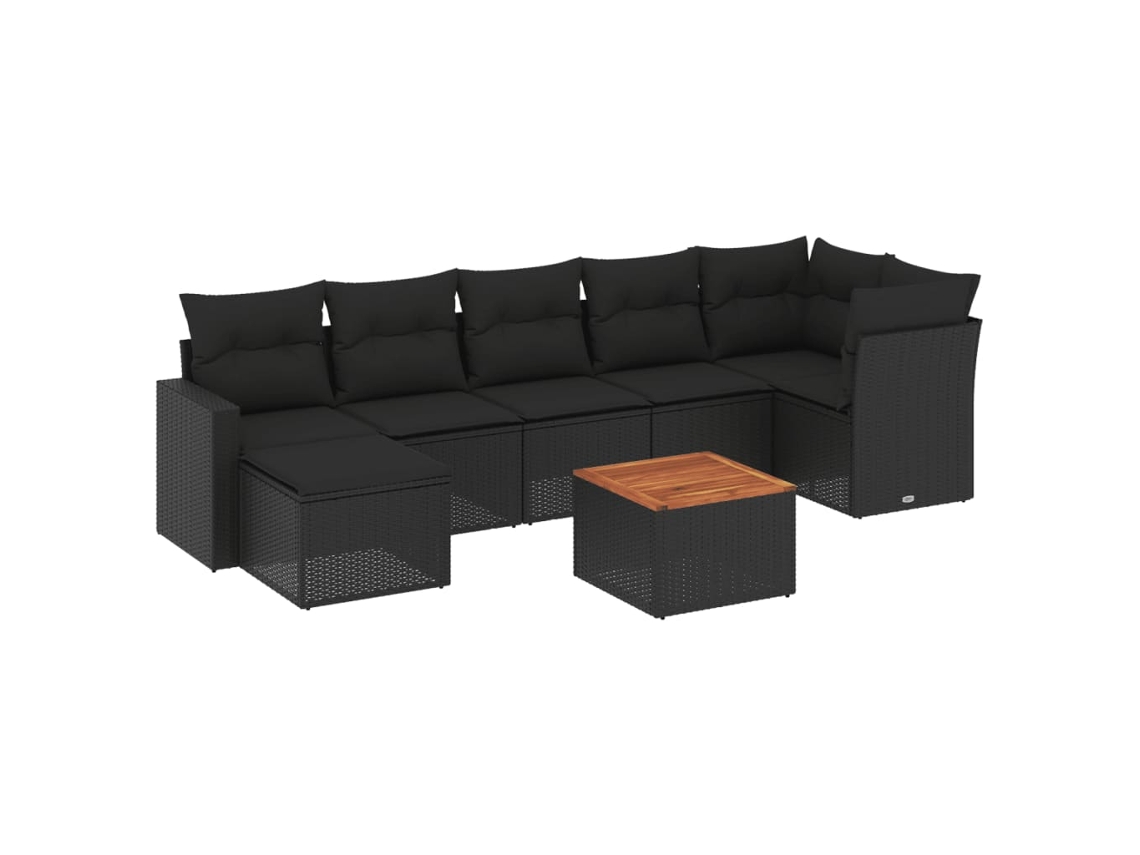 Conjunto de 8 sofás de jardim com almofadões Vime Pe Preto MAISON EXCLUSIVE (N/A)