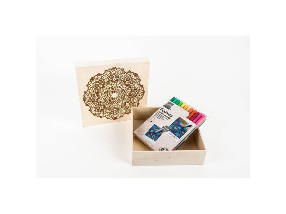Mandala para Pintar Caixa de Madeira Inclui 24 Lápis de Cor AQUAFORGE