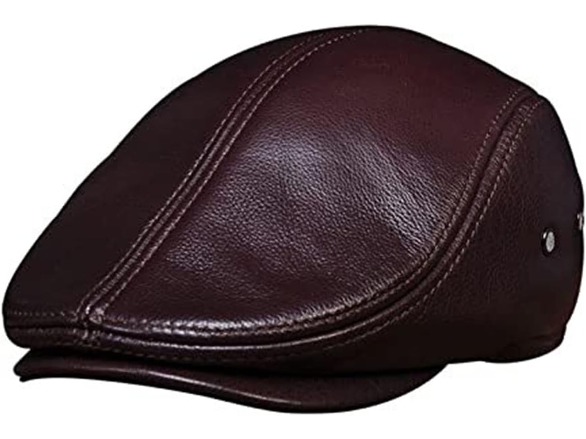 Casquette de Baseball En Cuir Véritable Homme Béret Vache, Chapeau Journal Noir, Marron, Café SFUSHOS