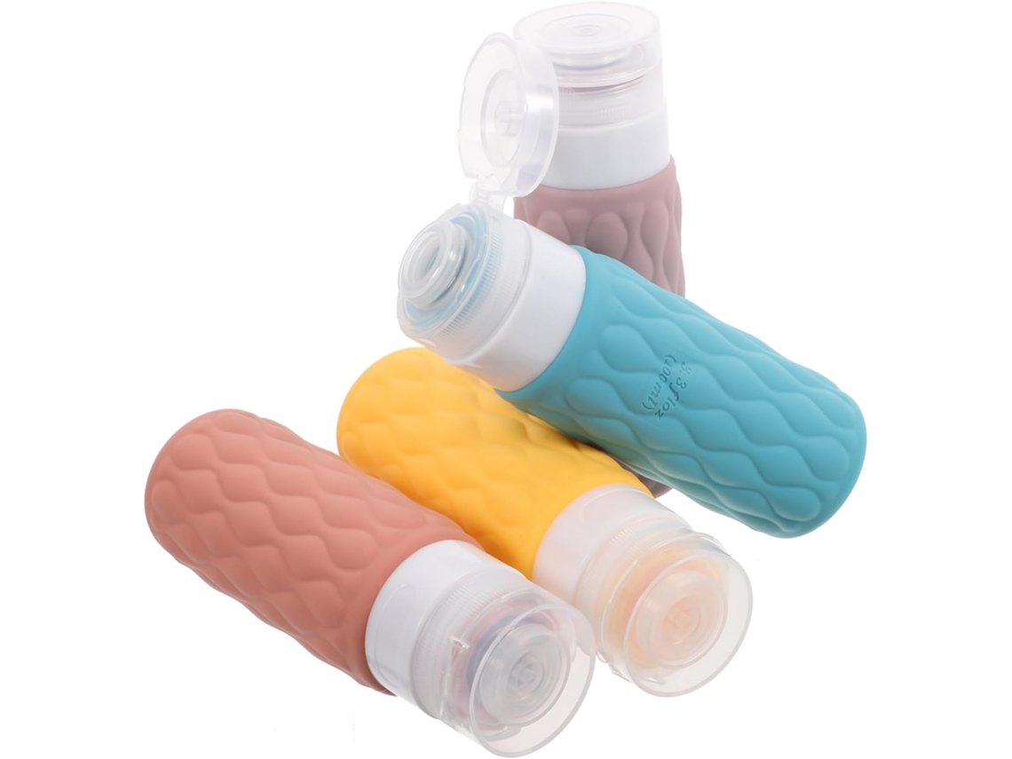 Conjunto De 4 Frascos De Viagem De Silicone Recarregáveis Para Shampoo E Loção